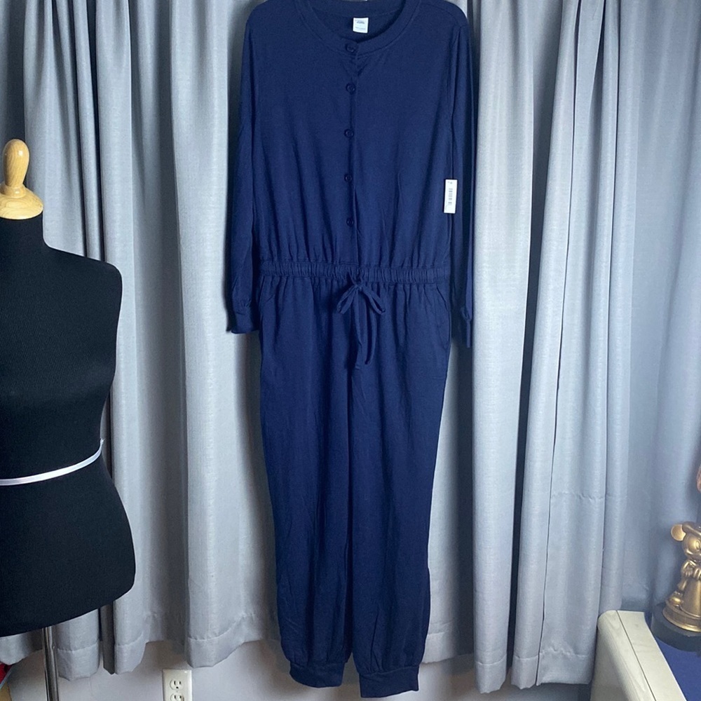 Amazon Essentials Women’s Terry Jumpsuit sz L Navy Blue NWT